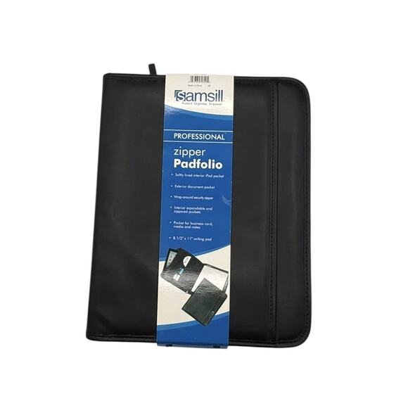 Samsill Zipper Padfolio Folder Organizer Pad Tablet Holder 13x10.5" Black New - Picture 1 of 12